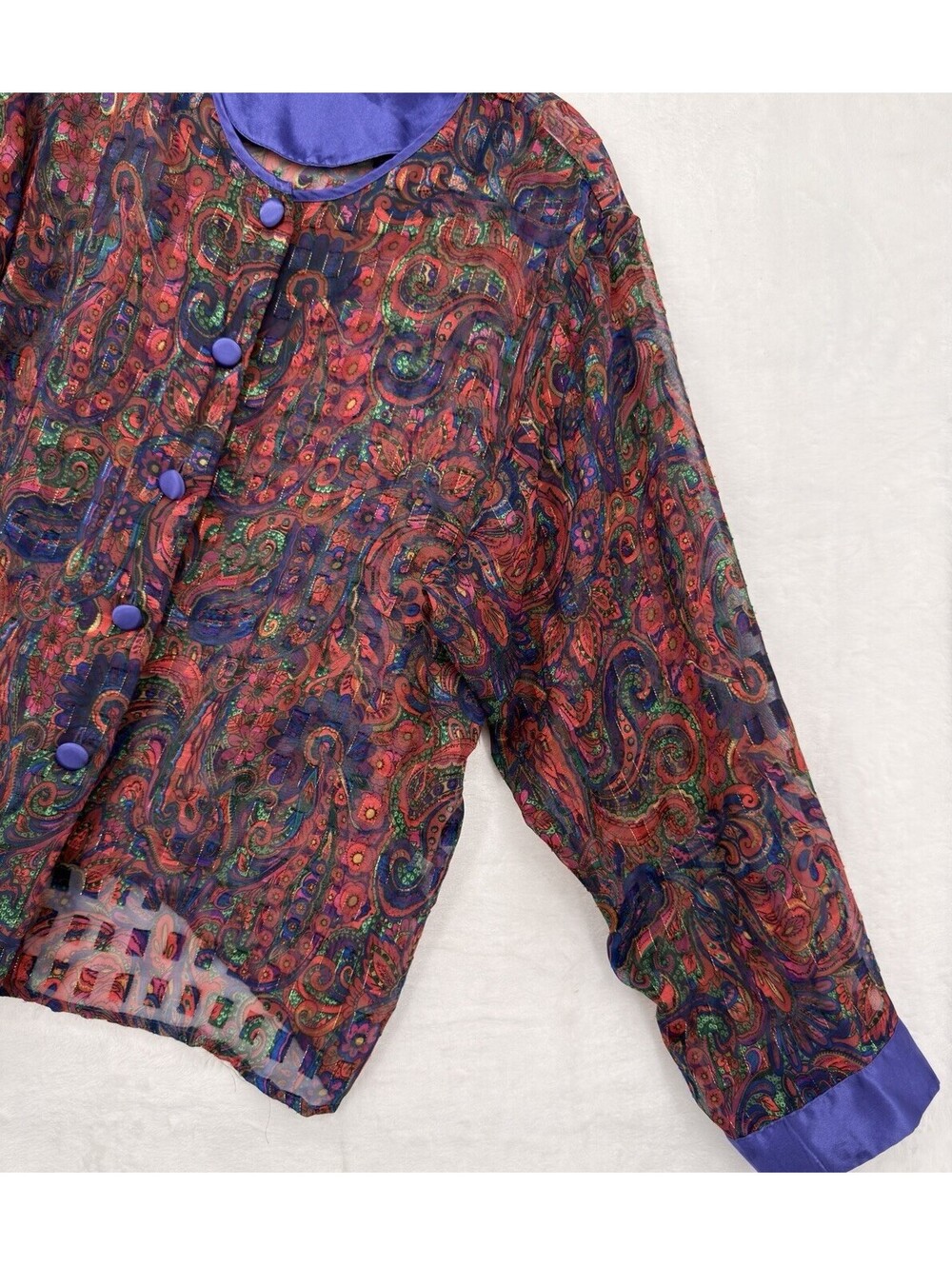Vintage Victoria's Secret Gold Label Large Purple Paisley Sheer Top 80s Pajama